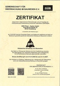 Zertifikat GÜB-Mitglied, gültig bis 31.12.2027