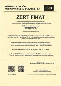 Zertifikat MHAVO, gültig bis 31.12.27