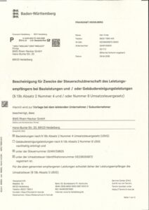 Nachweis zur Steuerschuldnerschaft, § 13b